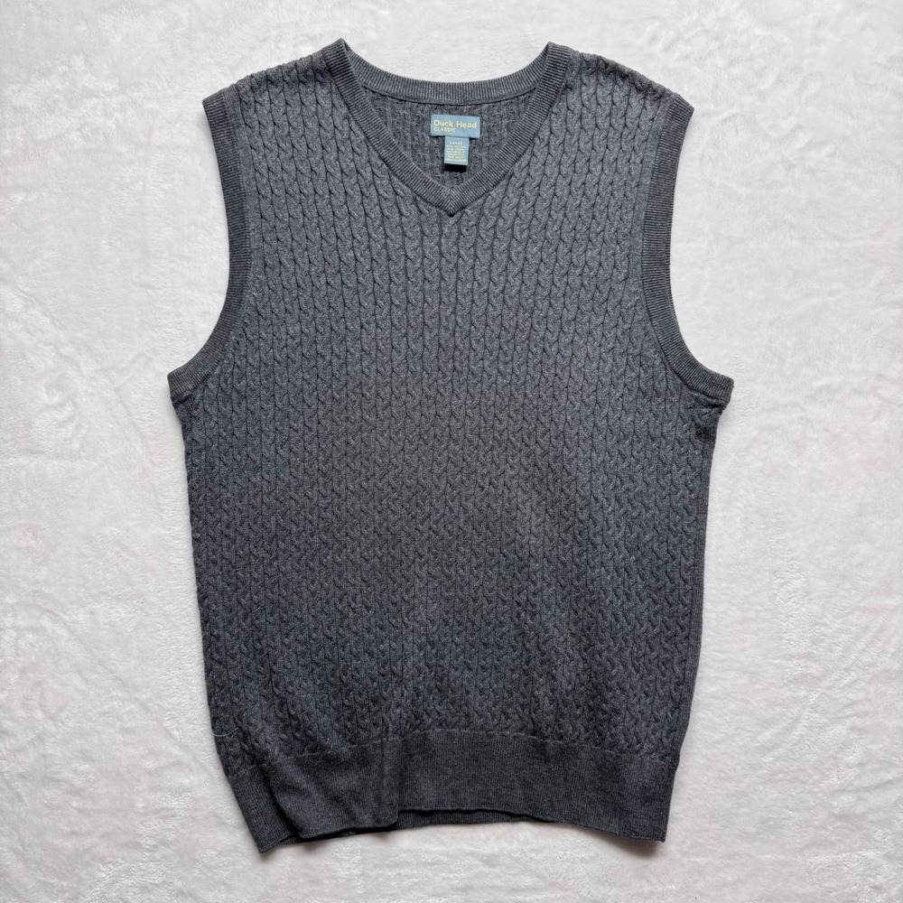 Duck‎ Head Classic Men's Gray Cable Knit V-Neck Sweater Vest Large